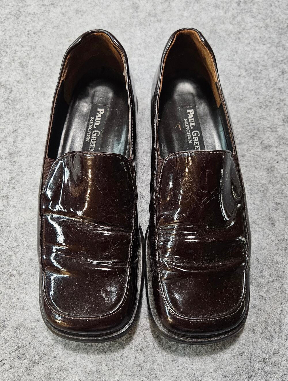 Paul Green Munchen Dark Brown Patent Leather Square Toe Loafers Size 6.5